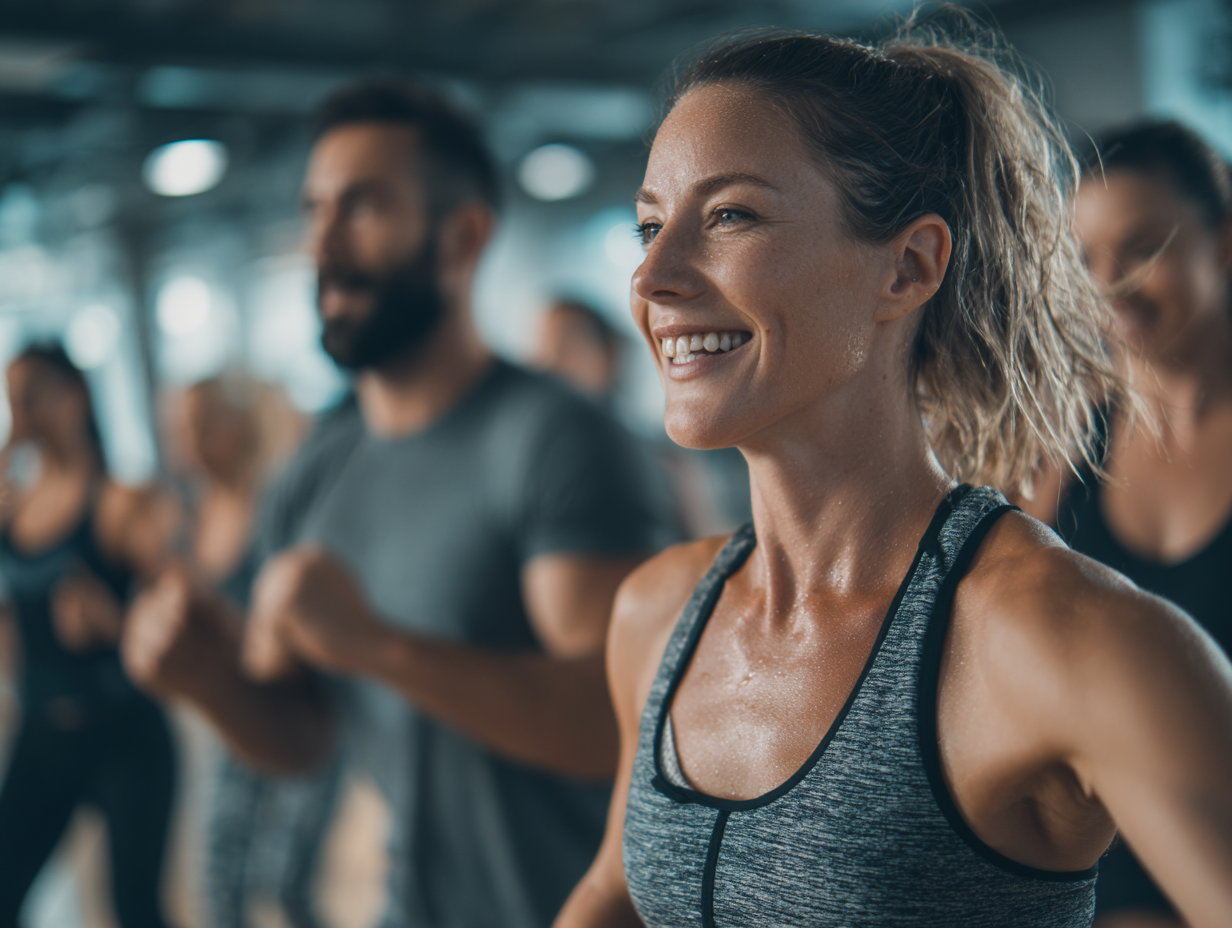 Активні люди різного віку займаються спортом у сучасному спортзалі